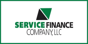 Logo for Service Finance Company, LLC, featuring a geometric black and green shape above the company name in bold black and green text on a white background with a green border.